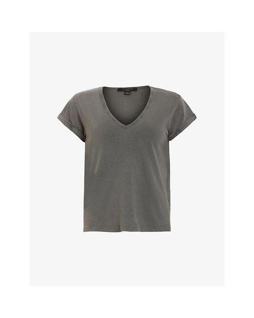 AllSaints Gray Anna V-neck Short-sleeve Organic-cotton T-shirt