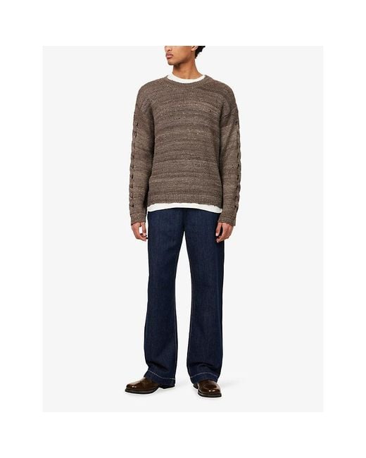 7 For All Mankind Blue Wide Leg Cotton And Linen Blend Chino Denim Jeans for men