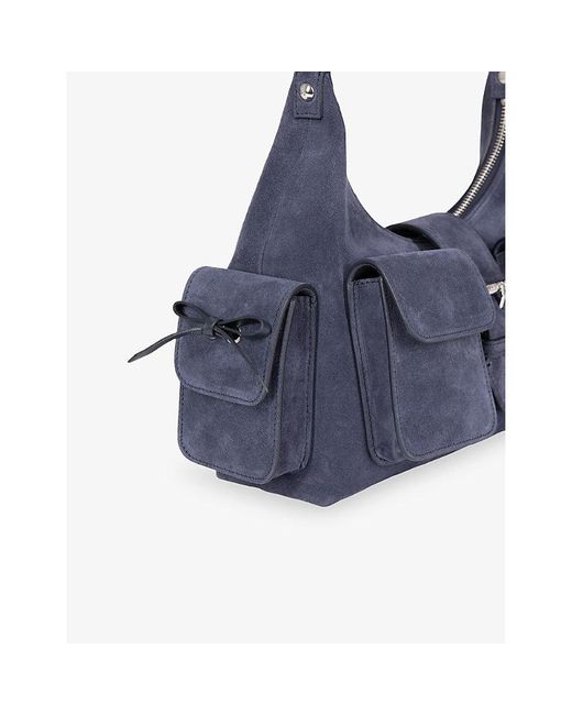 The Kooples Blue Amelia Multi-Pocket Suede Shoulder Bag