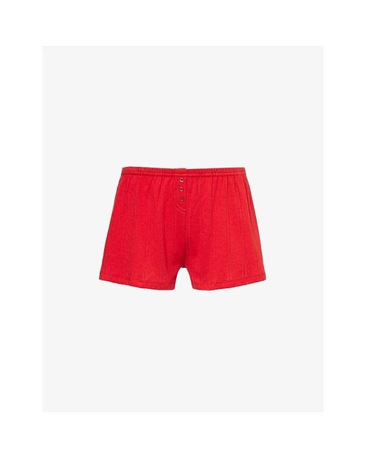 Cou Cou Intimates Red Pointelle-Pattern Mid-Rise Cotton Shorts