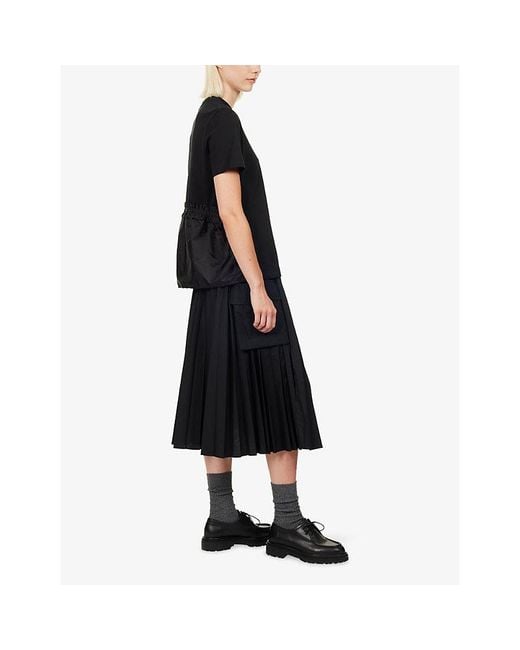 Moncler Black Frilled Contrast Cotton T-Shirt