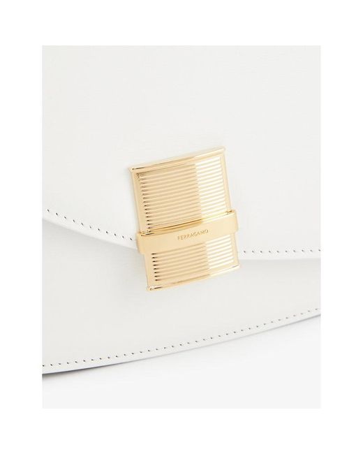Ferragamo White Fiamma Contrast-panel Leather Cross-body Bag