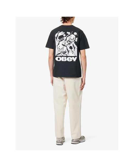 Obey Black Eyes In My Head Branded-print Cotton-jersey T-shirt for men