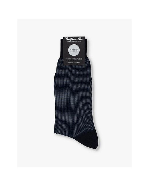 Pantherella Blue Tewkesbury Knitted Cotton-Blend Socks for men