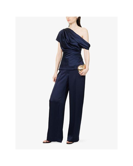 Jonathan Simkhai Blue Phoebe Draped Woven Top