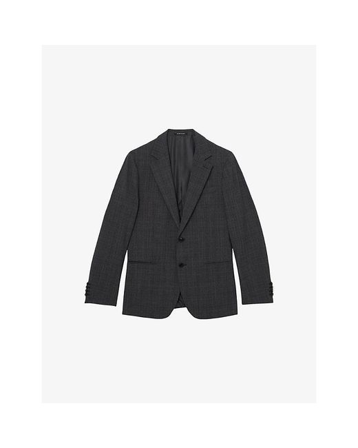 Reiss Blue Single-Breasted Check Wool-Blend Blazer for men