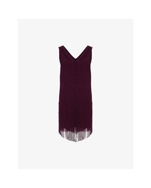 Phase Eight Purple Meryl Fringed Woven Mini Dress