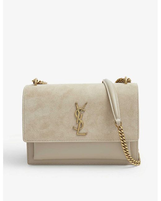 Saint Laurent Monogram Sunset Medium Suede Cross-body Bag in Natural