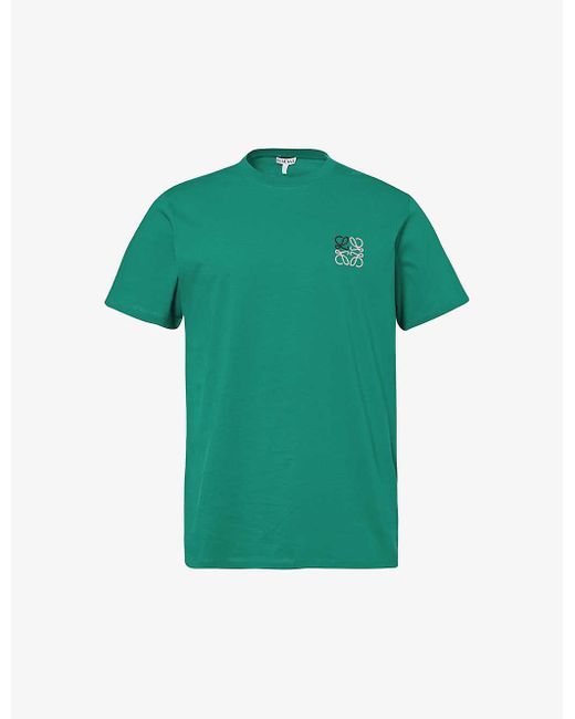 Loewe Green Brand-embroidered Crewneck Cotton-jersey T-shirt for men
