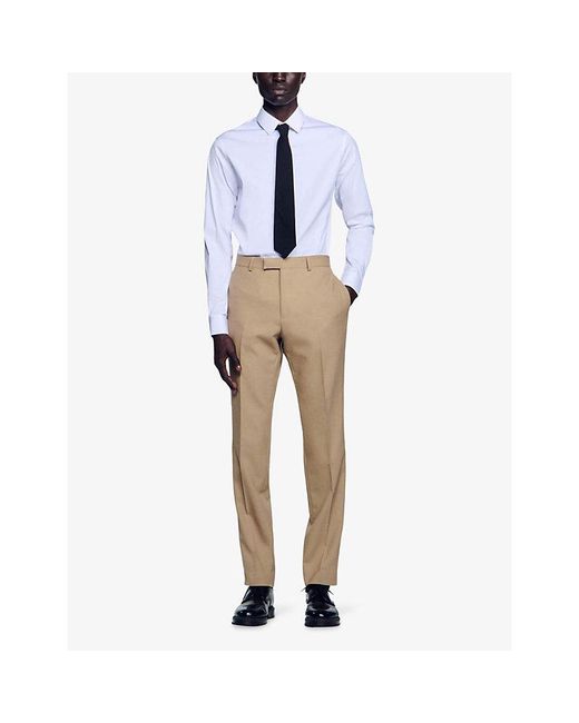Sandro Natural Berkeley Slim-Fit Tapered Wool Trousers for men
