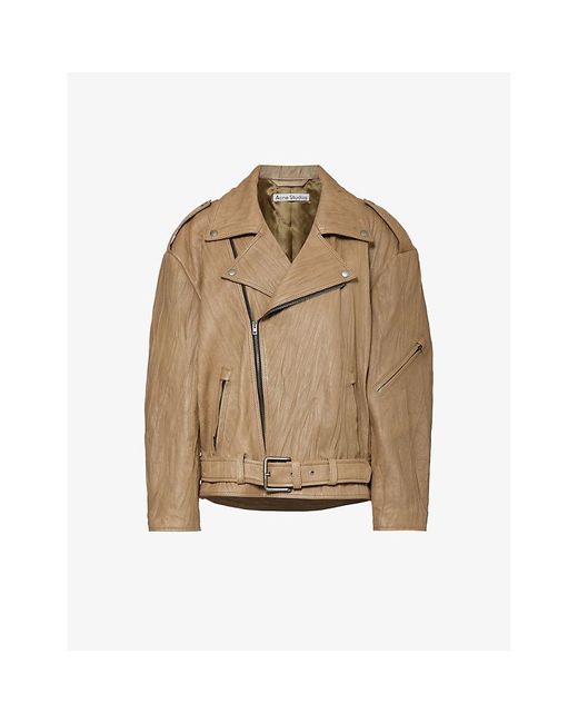 Acne Natural Linor Relaxed-fit Leather Biker Jacket