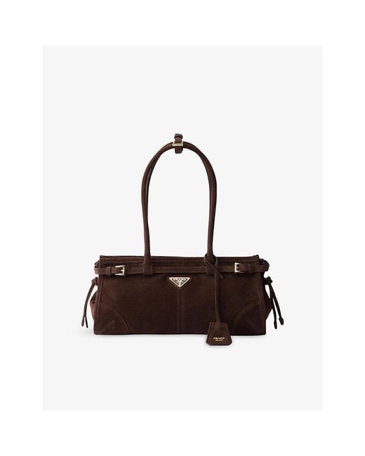 Prada Brown Bonnie Medium Suede Top-Handle Bag