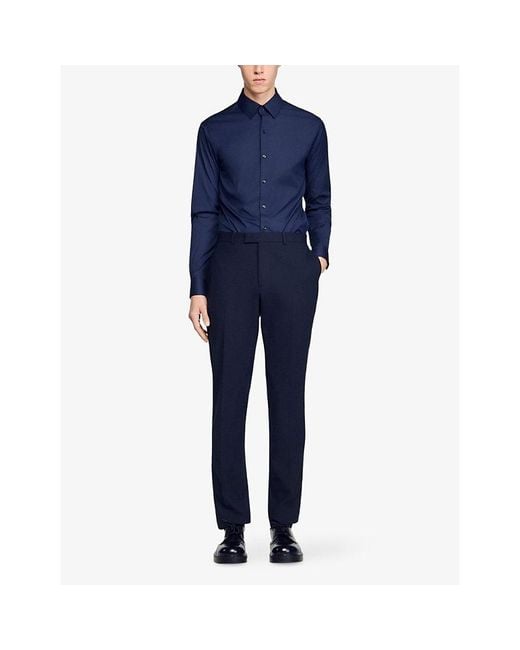 Sandro Blue Classic Long-Sleeve Cotton-Blend Shirt for men