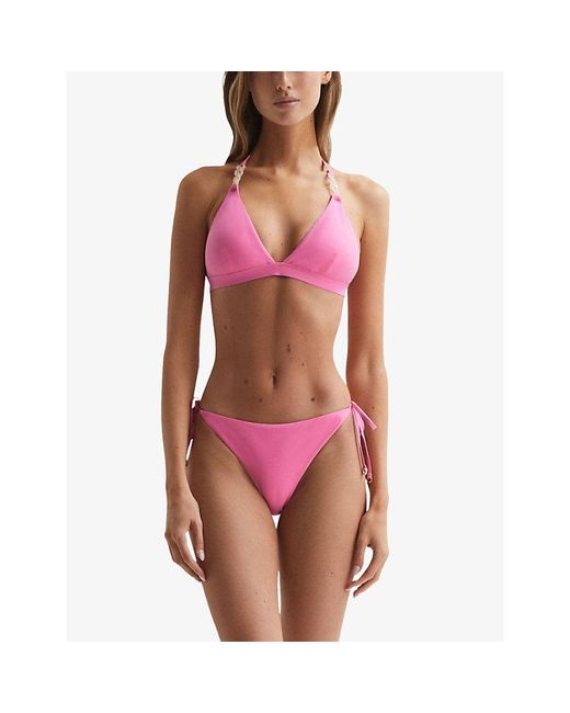 Reiss Ripley Triangle-shape Chain-embellished Stretch-woven Bikini Top in  Pink | Lyst