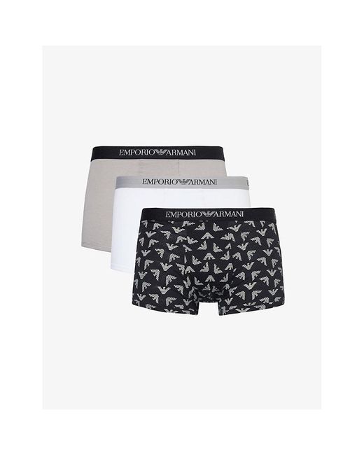 Emporio Armani White Branded-waistband Pack Of Three Cotton-jersey Trunks for men