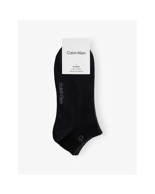 Calvin Klein Black Logo Stretch-Cotton Trainer Socks Pack Of Three for men