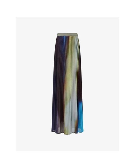 eem Blue Ombre-Print Pleated Woven Maxi Skirt