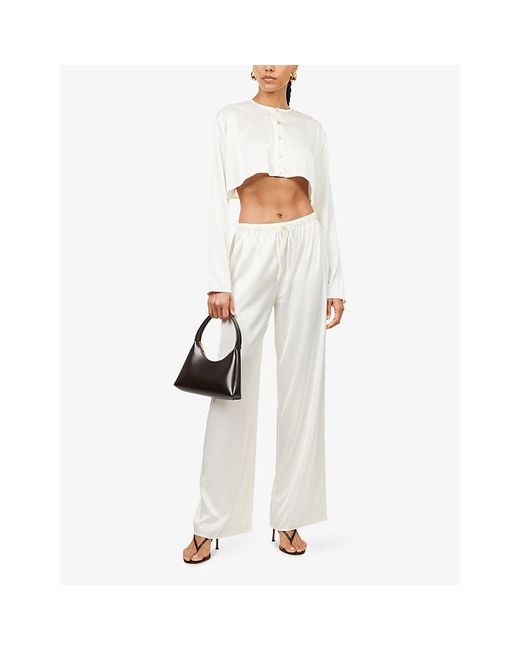 HYPHEN White Long-Sleeve Cropped Satin Top