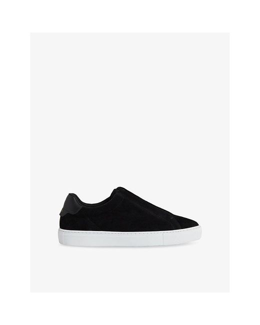 Reiss Black Slip-On Suede Low-Top Leather Trainers for men