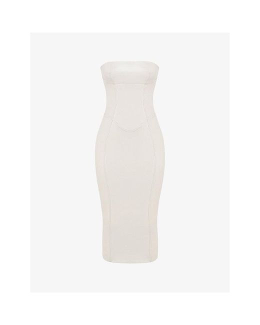 House Of Cb White Camilla Strapless Pu Leather And Cotton-blend Midi Dress