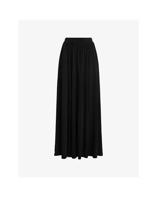 AllSaints Black Casandra Gathered Stretch-woven Maxi Skirt