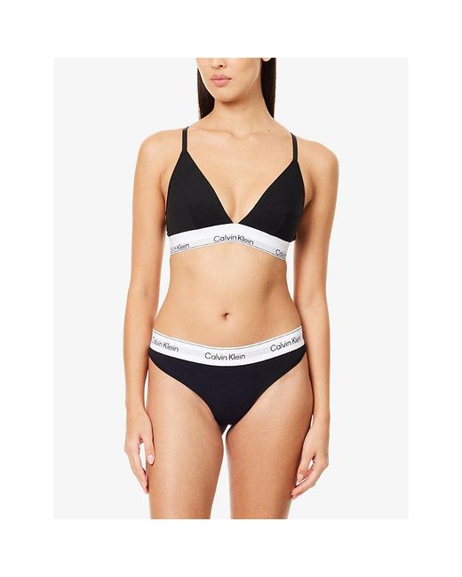 Calvin Klein Black Icon Unlined Cotton-Modal Jersey Triangle Bralette