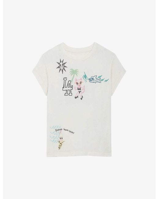 Zadig & Voltaire White Charlotte Graphic-print Short-sleeve Cotton T-shirt