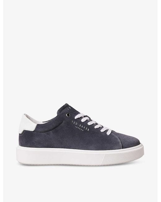 Ted Baker Blue Breyons Logo-print Suede Low-top Trainers for men