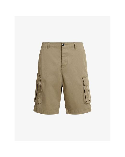 AllSaints Green Slane Patch-pocket Stretch Organic-cotton Cargo Shorts for men