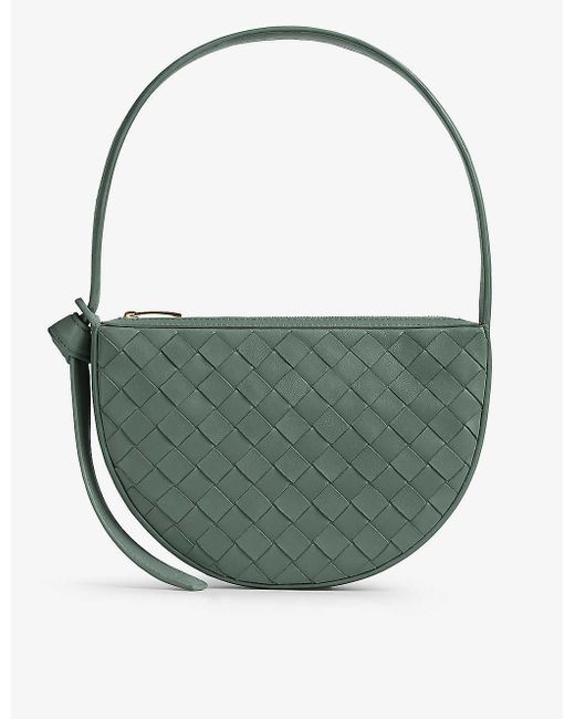 Bottega Veneta Green Moon Mini Intrecciato-weave Leather Shoulder Bag