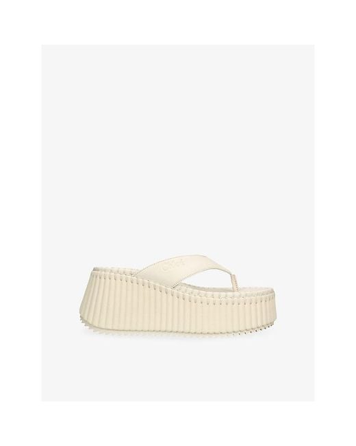 Chloé Natural Nama Wedge Platform Leather Slides