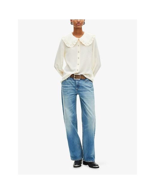 The Kooples White Oversized-Collar Long-Sleeved Silk Shirt