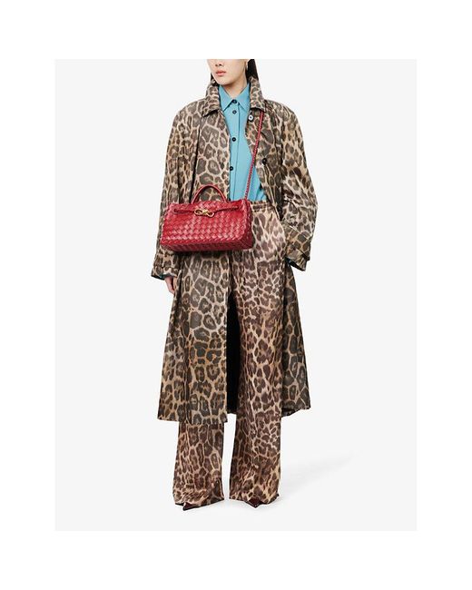 Stella McCartney Natural Leopard Brand-Embroidery Wide-Leg High-Rise Woven Trousers