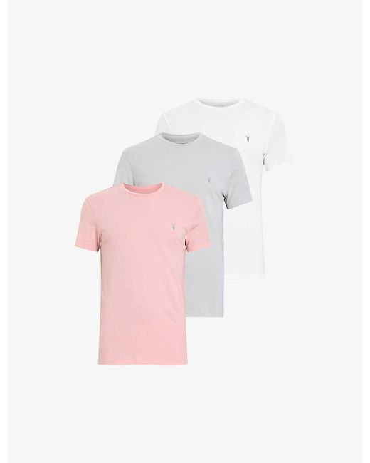 AllSaints Pink 3 Pack Cotton-jersey T-shirts for men