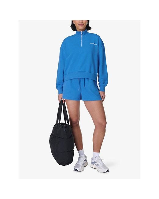 Sweaty Betty Blue Revive Boxy Cotton-Blend Shorts