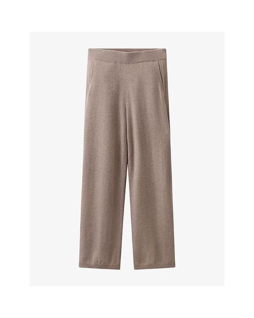 The White Company Brown Wide-Leg Ribbed Cashmere Trousers
