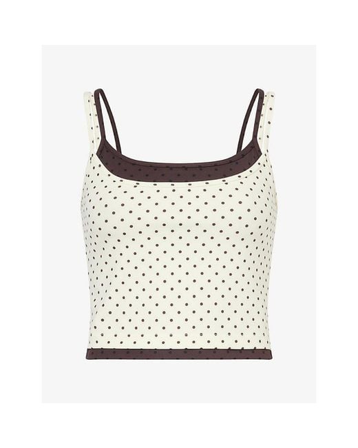 BO+TEE Natural Polka-Dot Layered Stretch-Jersey Top