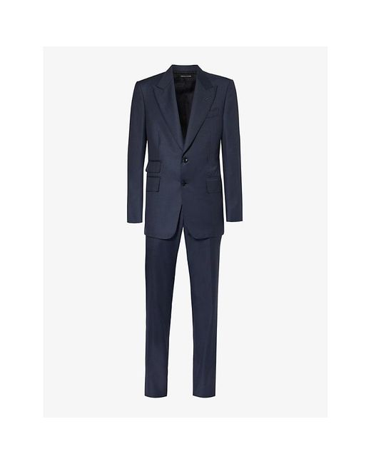 Tom Ford Blue Shelton-fit Single-breasted Sharkskin Wool Suit for men