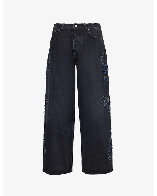 Off-White c/o Virgil Abloh Blue Natlover Distressed Wide-leg Jeans for men