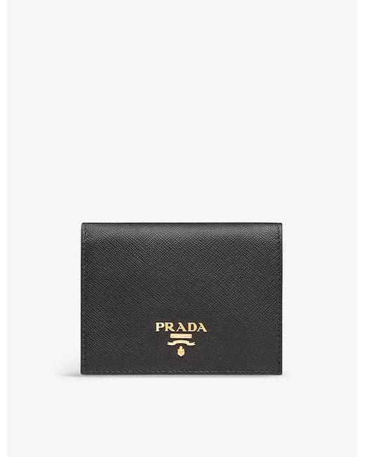 Prada Black Logo-plaque Small Leather Wallet