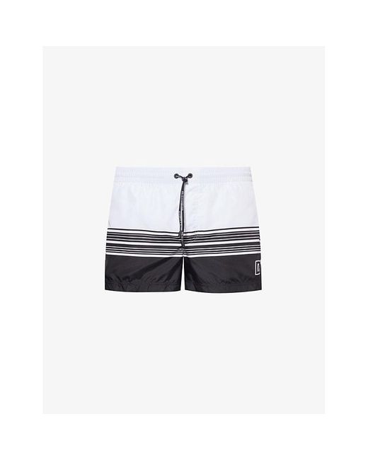 Dolce & Gabbana Blue Striped Brand-print Swim Shorts X for men