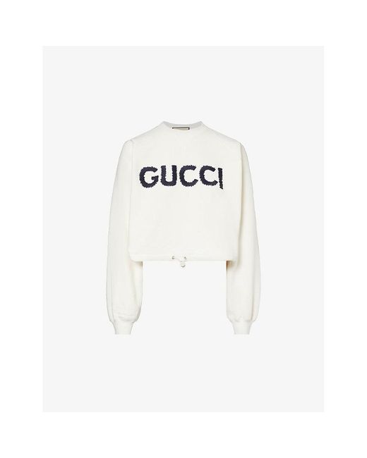Gucci White Brand-embroidered Drawstring-hem Cotton-jersey Sweatshirt