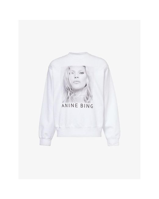 Anine Bing White Ramona Graphic-print Cotton-jersey Sweatshirt
