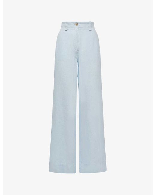 Reiss Blue Demi Wide-leg Linen Trousers