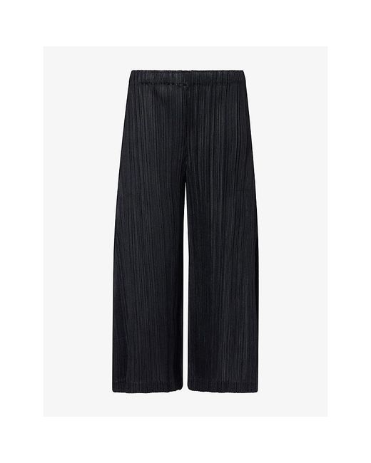 Pleats Please Issey Miyake Blue Cropped Mid-Weight Pleats Knitted Trousers