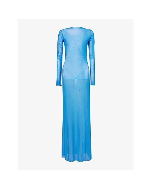 Jaded London Blue Ziva Semi-sheer Mesh Maxi Dress