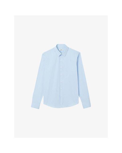 Sandro Blue Classic Long-Sleeve Cotton-Blend Shirt for men