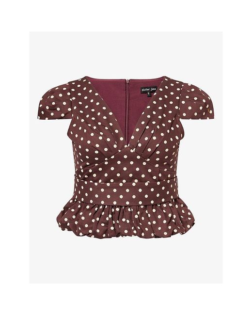 Sister Jane Purple Arles Dot-Print Cotton Top