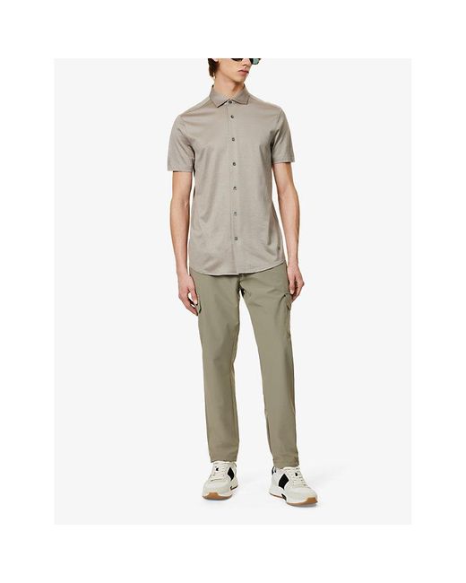 Emporio Armani Natural Logo-embroidered Regular-fit Woven-blend Shirt Xx for men