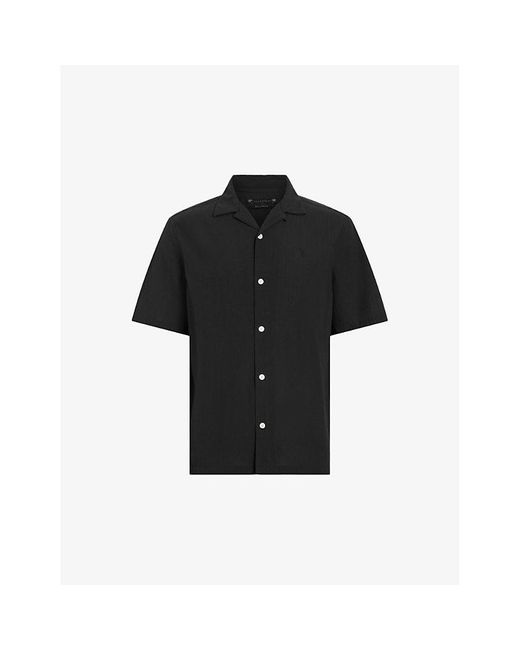 AllSaints Black Valley Ramskull-embroidered Organic-cotton Shirt for men